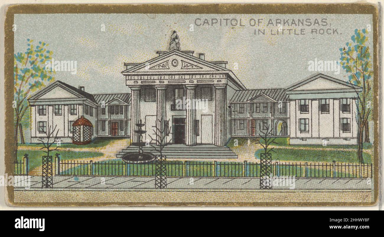 Capitol of Arkansas in Little Rock, aus der Serie General Government and State Capitol Buildings (N14) für Allen & Ginter Cigarettes Brands 1889, herausgegeben von Allen & Ginter American Trade Cards aus der Serie 'General Government and State Capitol Buildings' (N14), Ausgestellt im Jahr 1889 in einem Satz von 50 Karten, um Allen & Ginter Marken Zigaretten zu fördern. Capitol of Arkansas in Little Rock, aus der Serie General Government and State Capitol Buildings (N14) für Allen & Ginter Cigarettes Brands 408041 Stockfoto