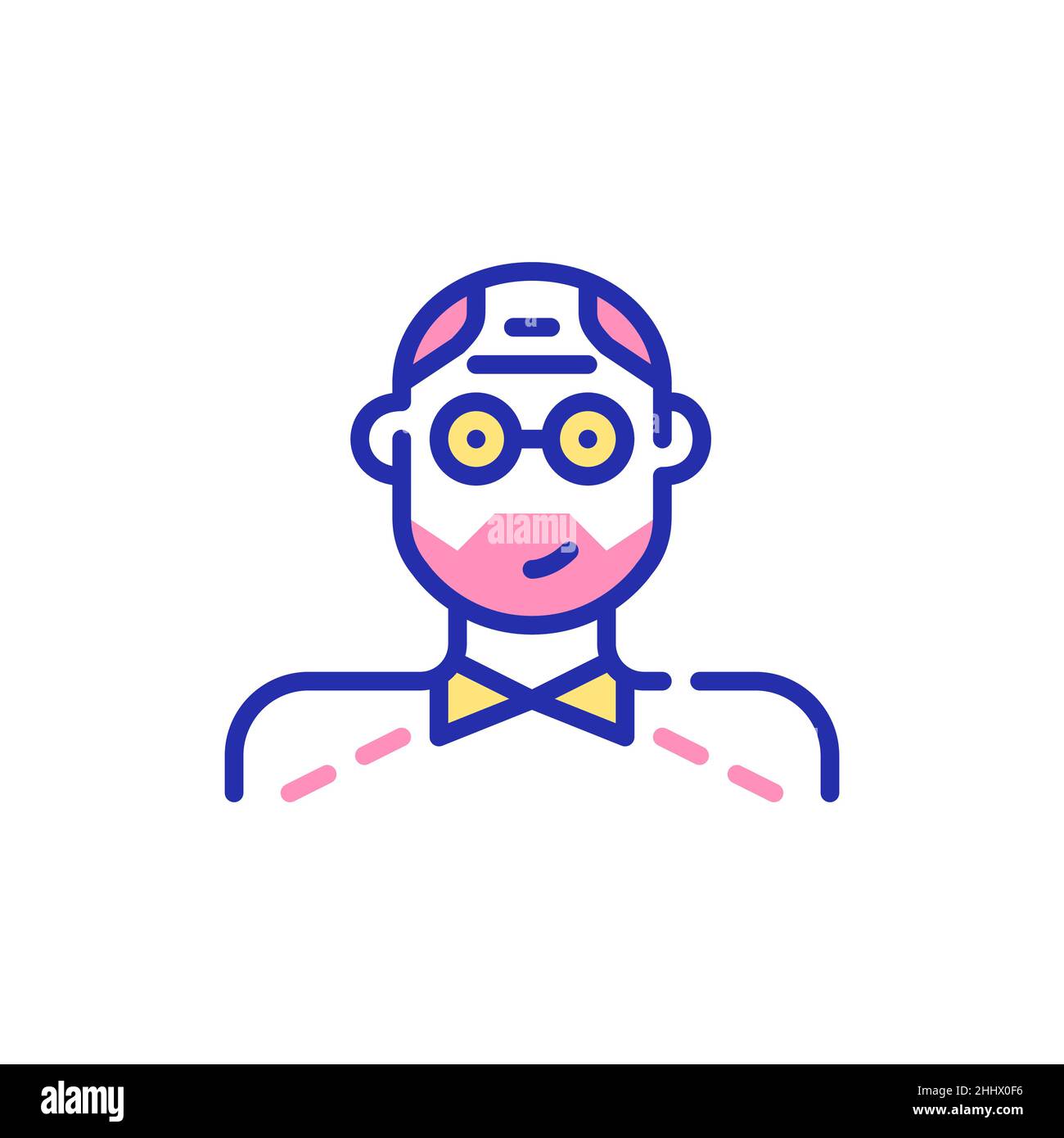 Avatar eines älteren Erwachsenen. Großvater mit Bart und Brille. Pixel perfekte, bearbeitbare Kontur Spaß Farbsymbol Stock Vektor