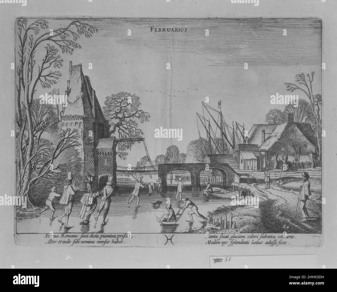 Februar aus einer Reihe von Titelseite und zwölf Monaten 1608–1618 Jan van de Velde II.. Februar von einer Reihe von Titelseite und zwölf Monate. Jan van de Velde II (Niederländisch, Rotterdam oder Delft ca. 1593–1641 Enkhuizen). 1608–1618. Ätzen; erster Zustand von zwei. Johannes Janssonius (Niederländisch, 1588 Arnhem–Amsterdam 1664). Ausdrucke Stockfoto