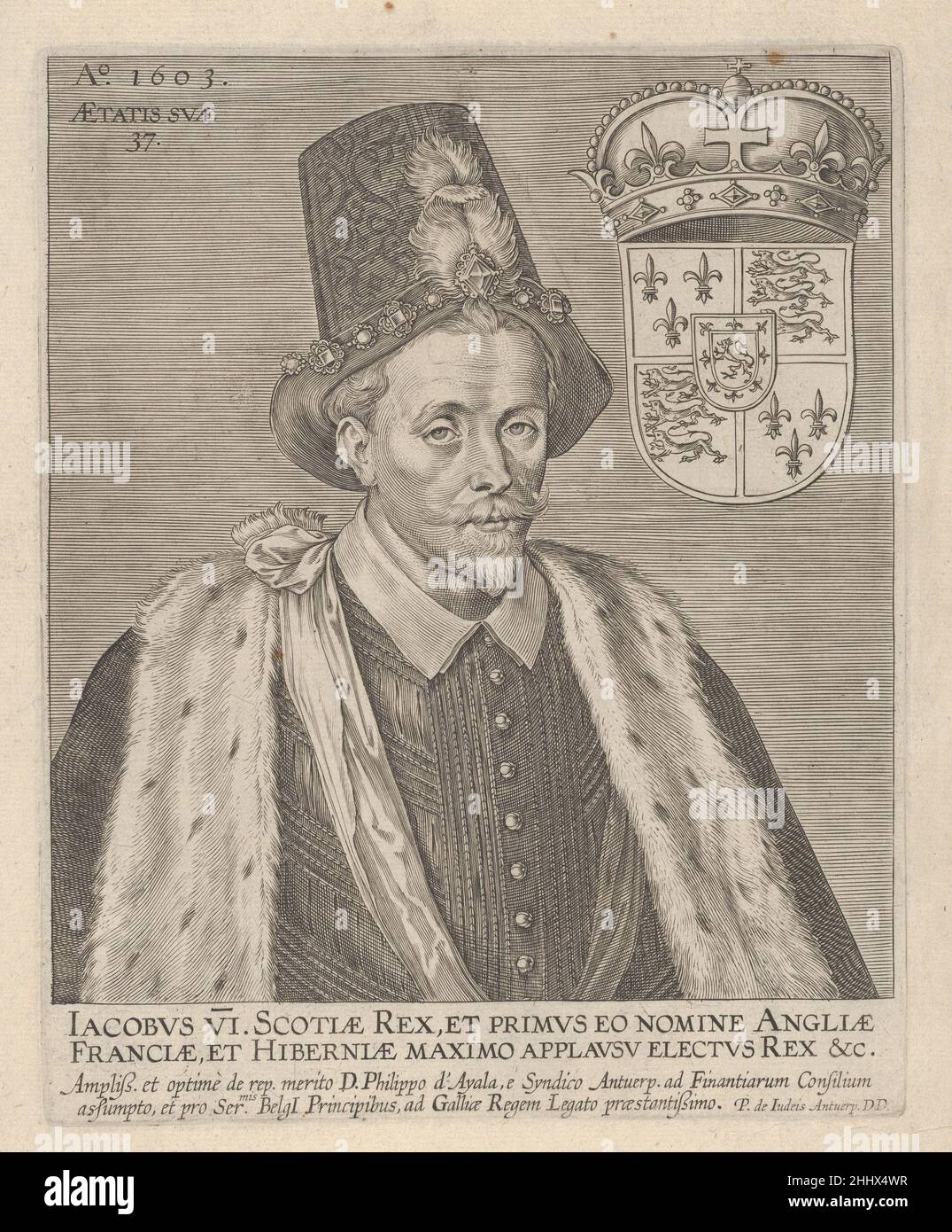 James VI., König von Schottland 1603 Pieter de Jode I Niederlandisch. James VI., König von Schottland 643829 Stockfoto