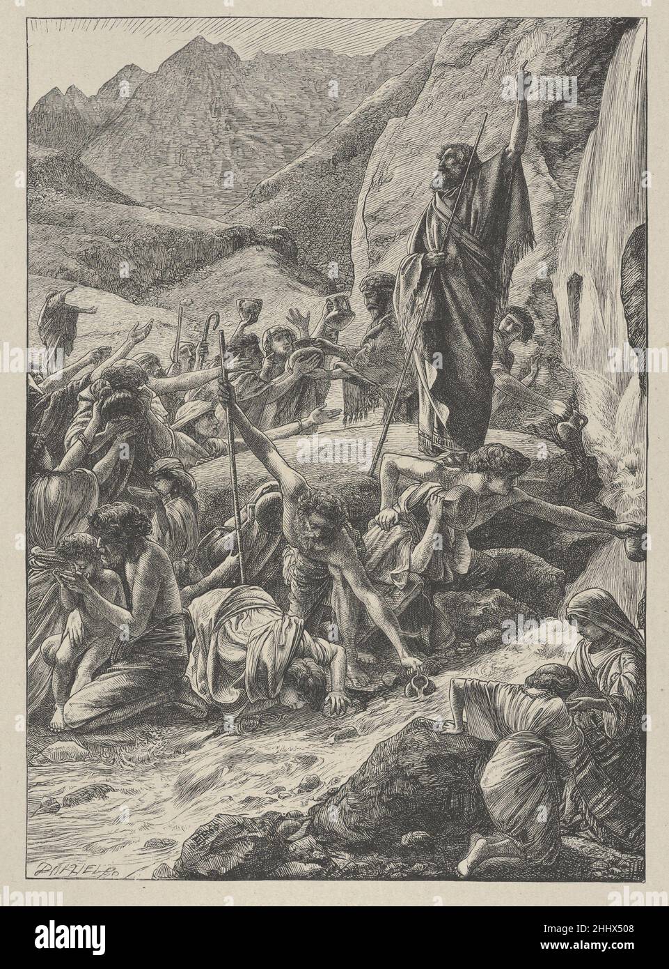 Moses Strikes the Rock 1865–81 nach Sir Edward John Poynter British, Born France. Moses schlägt den Felsen 642900 Stockfoto