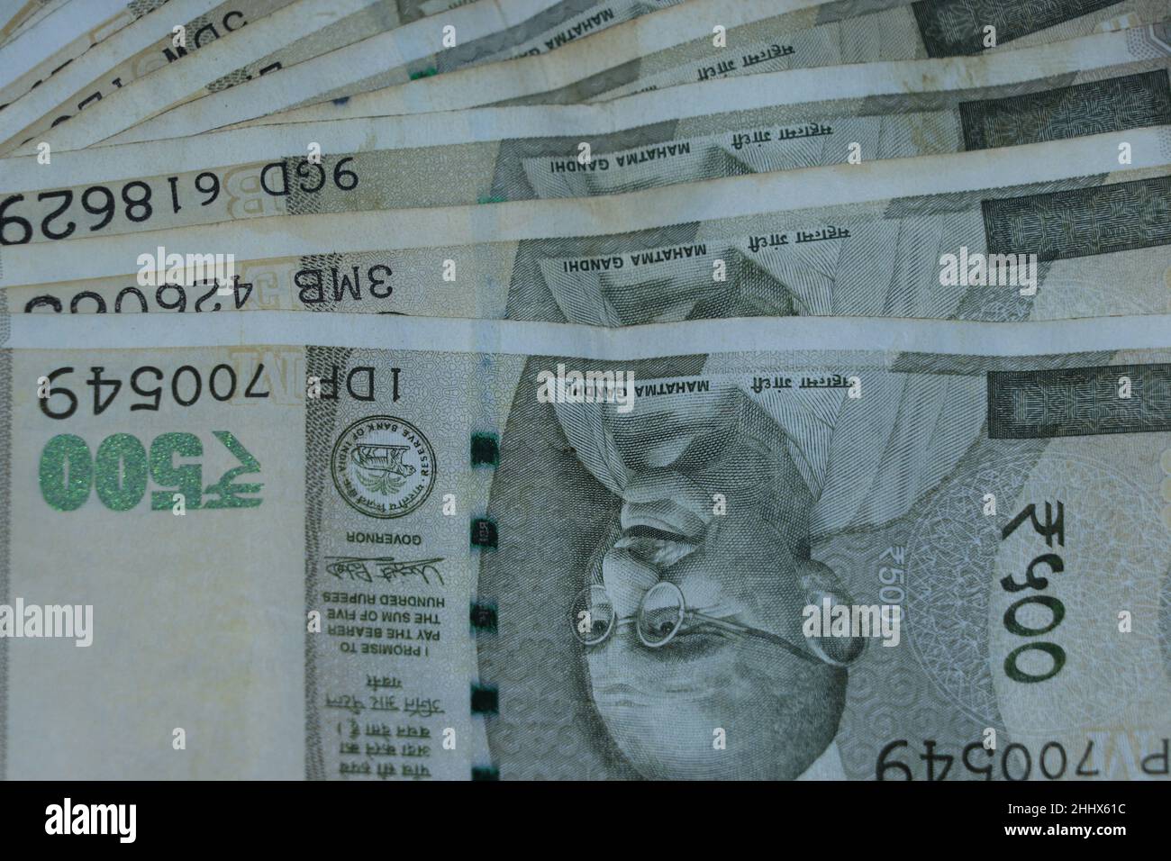 indische neue Währung fünfhundert Rupien. Stockfoto