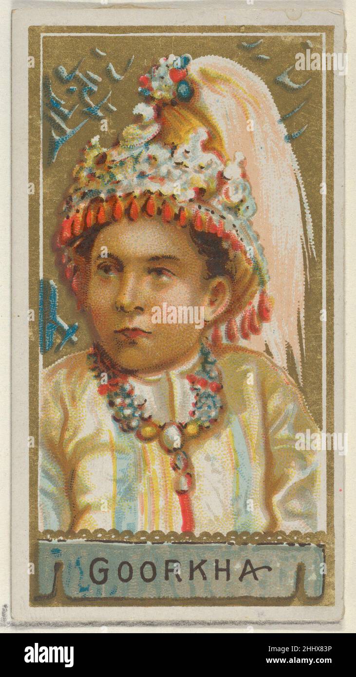 Goorkha, aus der Serie Types of All Nations (N24) für Allen & Ginter Zigaretten 1889 Allen & Ginter American Trade Cards aus der Serie 'Types of All Nations' (N24), 1889 in einem Satz von 50 Karten herausgegeben, um die Marken Allen & Ginter zu bewerben. Goorkha, aus der Serie Types of All Nations (N24) für Allen & Ginter Cigarettes 409762 Stockfoto