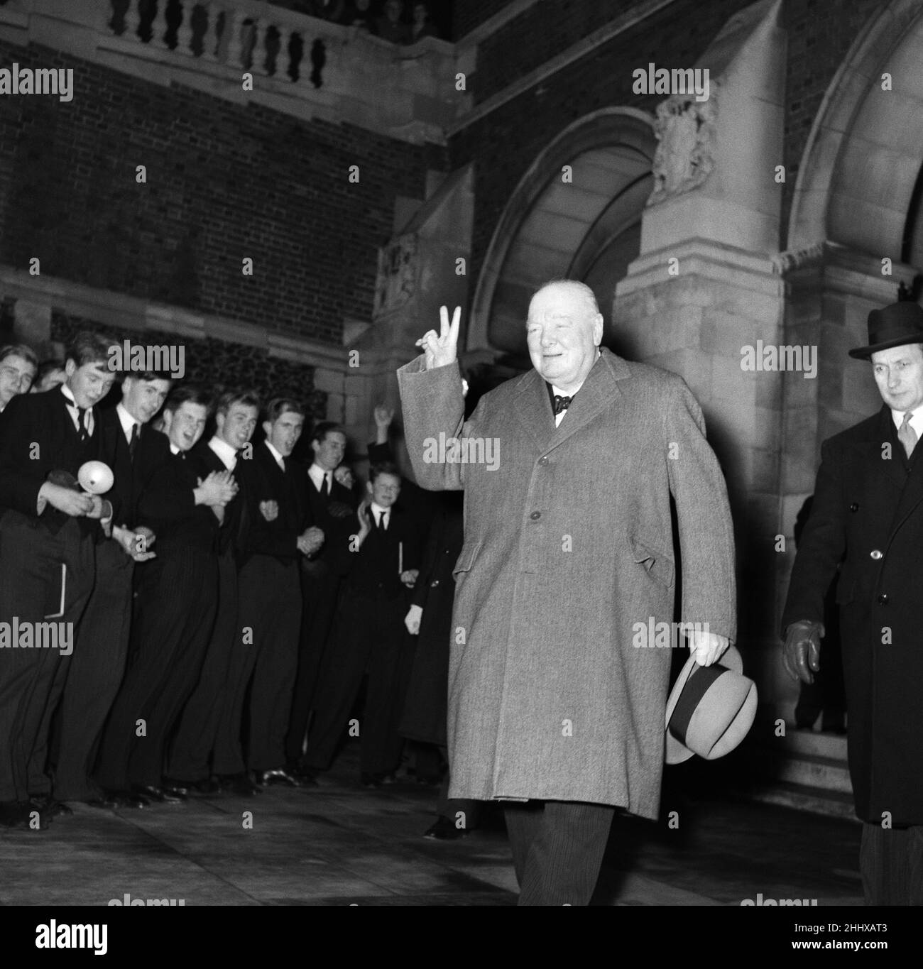 Premierminister Winston Churchill im Bild an der Harrow School.November 1953. Stockfoto
