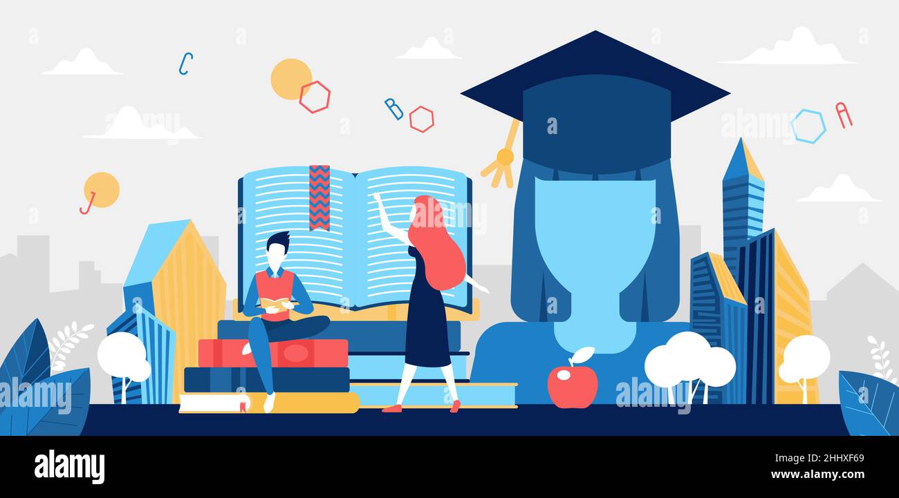 Lesen Sie Bücher, Bildung Konzept Vektor Illustration. Zeichentrickfilm Student Charakter Lesen offene Buch und Lehrbuch für das Studium und Schule, Hochschule oder Univer Stock Vektor