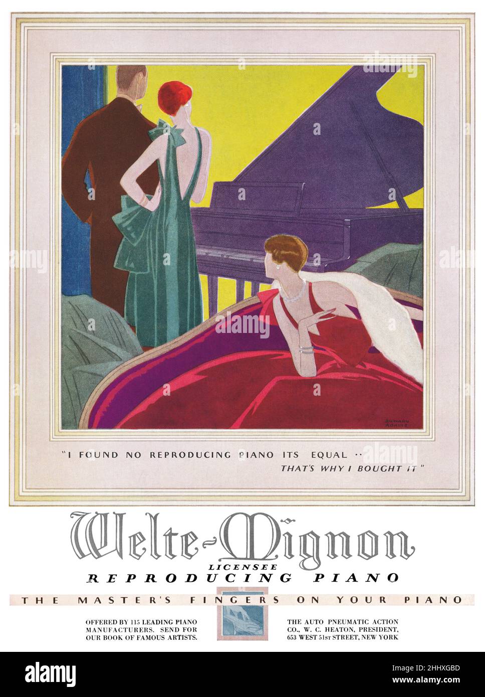 1936 US-Werbung für Welte-Mignon Player-Pianos. Stockfoto