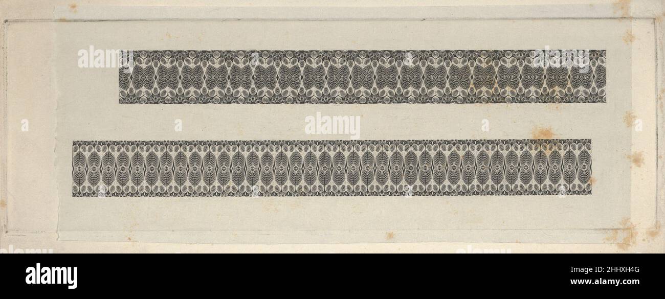 Banknotenmotive: Zwei Bänder aus Drehbank arbeiten Ornament ca. 1824–42 in Verbindung mit Cyrus Durand American. Banknotenmotive: Zwei Bänder aus Drehbank arbeiten Ornament 393956 Stockfoto