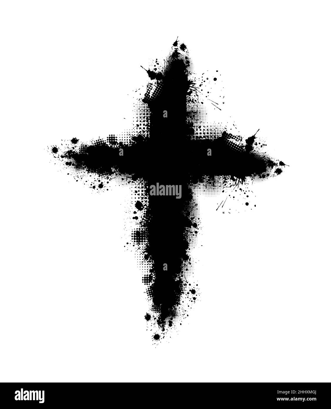 Hand schwarz grunge Kreuz Symbol gezeichnet, einfache Christian Kreuz, handbemalte Kreuz Symbol mit echten Pinsel Tinte auf weißem Hintergrund erstellt. Stock Vektor