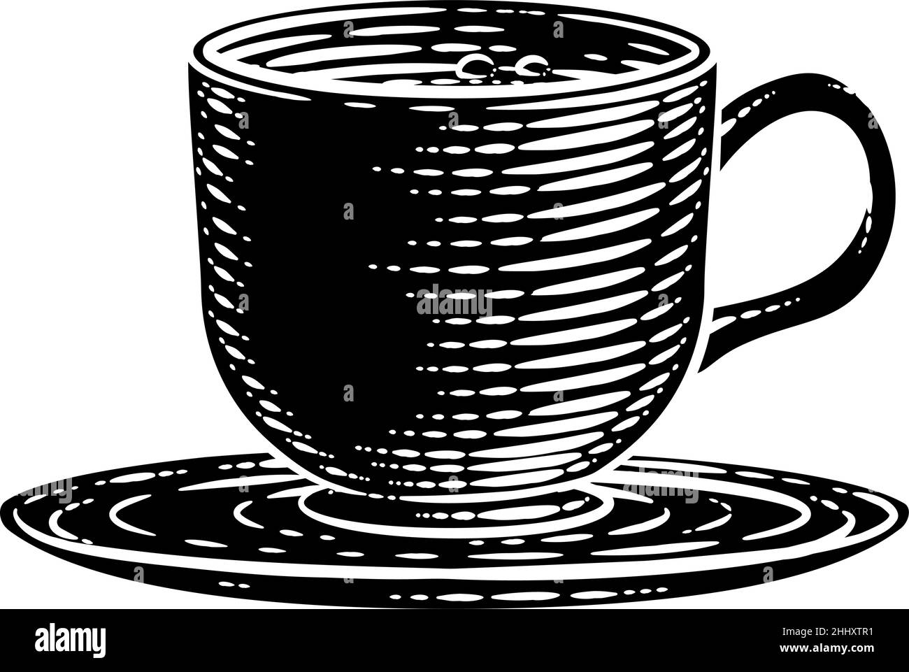 Kaffee Tee Tasse Heißen Getränk Becher Holzschnitt Ätzung Stock Vektor