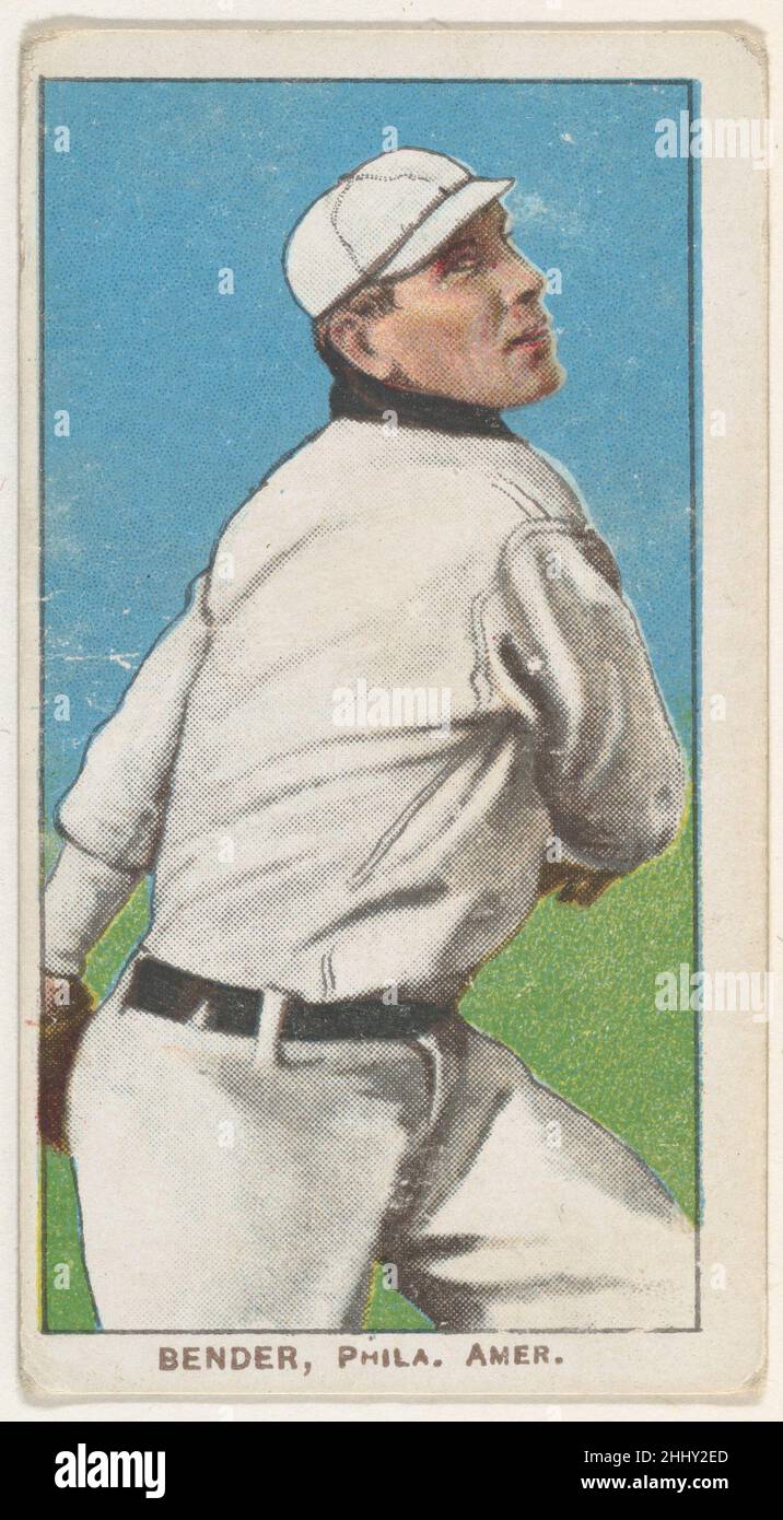 Bender, Philadelphia, American League, aus der White Border-Serie (T206) für die American Tobacco Company 1909–11, herausgegeben von der American Tobacco Company. Handelskarten aus der White Border-Serie (T206), herausgegeben 1909-11, um sechzehn Marken von Zigaretten und losem Tabak zu bewerben, die von der American Tobacco Company vertrieben werden. Bender, Philadelphia, American League, aus der White Border Serie (T206) für die American Tobacco Company 413190 Stockfoto