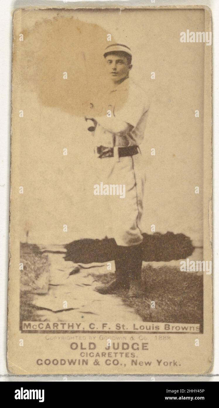 Tommy McCarthy, Center Field, St. Louis Browns, aus der Old Judge Serie (N172) für Old Judge Zigaretten 1888 herausgegeben von Goodwin & Company die 'Old Judge' Serie von Baseballkarten (N172) wurde von Goodwin & Company von 1887 bis 1890 herausgegeben, um Old Judge Zigaretten zu fördern. Tommy McCarthy, Center Field, St. Louis Browns, aus der Old Judge Serie (N172) für Old Judge Cigarettes 403836 Stockfoto