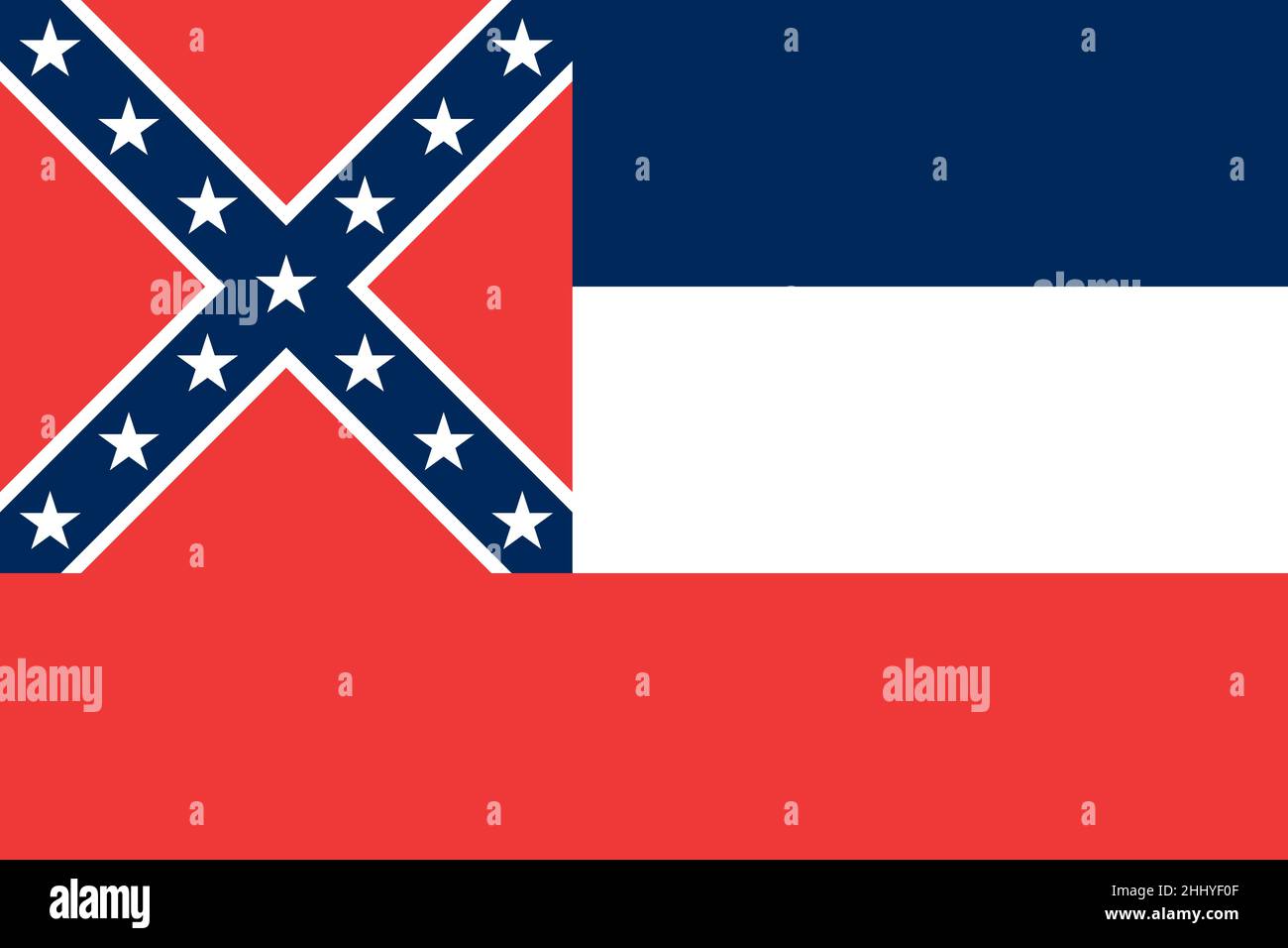 Draufsicht auf Mississippi 1894 1996, USA Flagge, kein Fahnenmast. Ebene Design Layout Flag Hintergrund Stockfoto