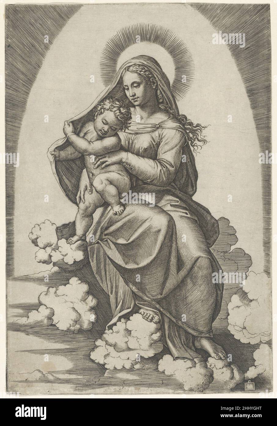 Madonna mit Kind ca. 1512–16 Marcantonio Raimondi Italienisch. Madonna mit Kind 342532 Stockfoto