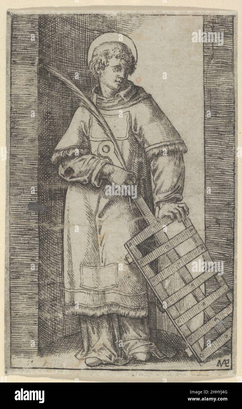 St. Vincent, linke Hand auf einem Grill, aus der Serie 'Piccoli Santi' (kleine Heilige) ca. 1500–1527 Marcantonio Raimondi Italienisch. St. Vincent, linke Hand auf einem Grill, aus der Serie 'Piccoli Santi' (kleine Heilige) 342883 Stockfoto