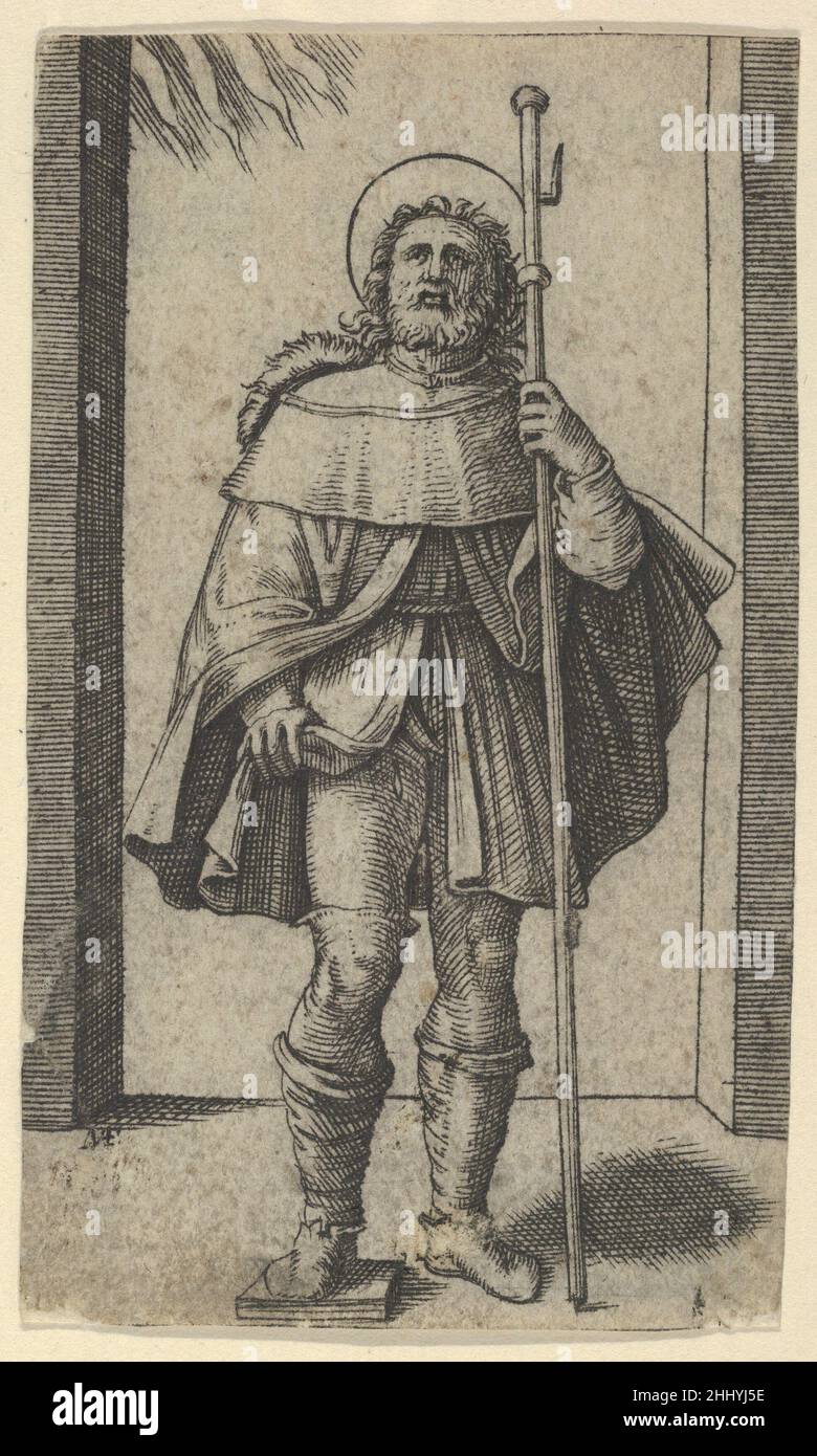 Saint Roch Stab in der linken Hand, aus der Serie 'Piccoli Santi' (kleine Heilige) ca. 1500–1527 Marcantonio Raimondi Italienisch. Saint Roch Stab in der linken Hand, aus der Serie 'Piccoli Santi' (kleine Heilige) 342573 Stockfoto