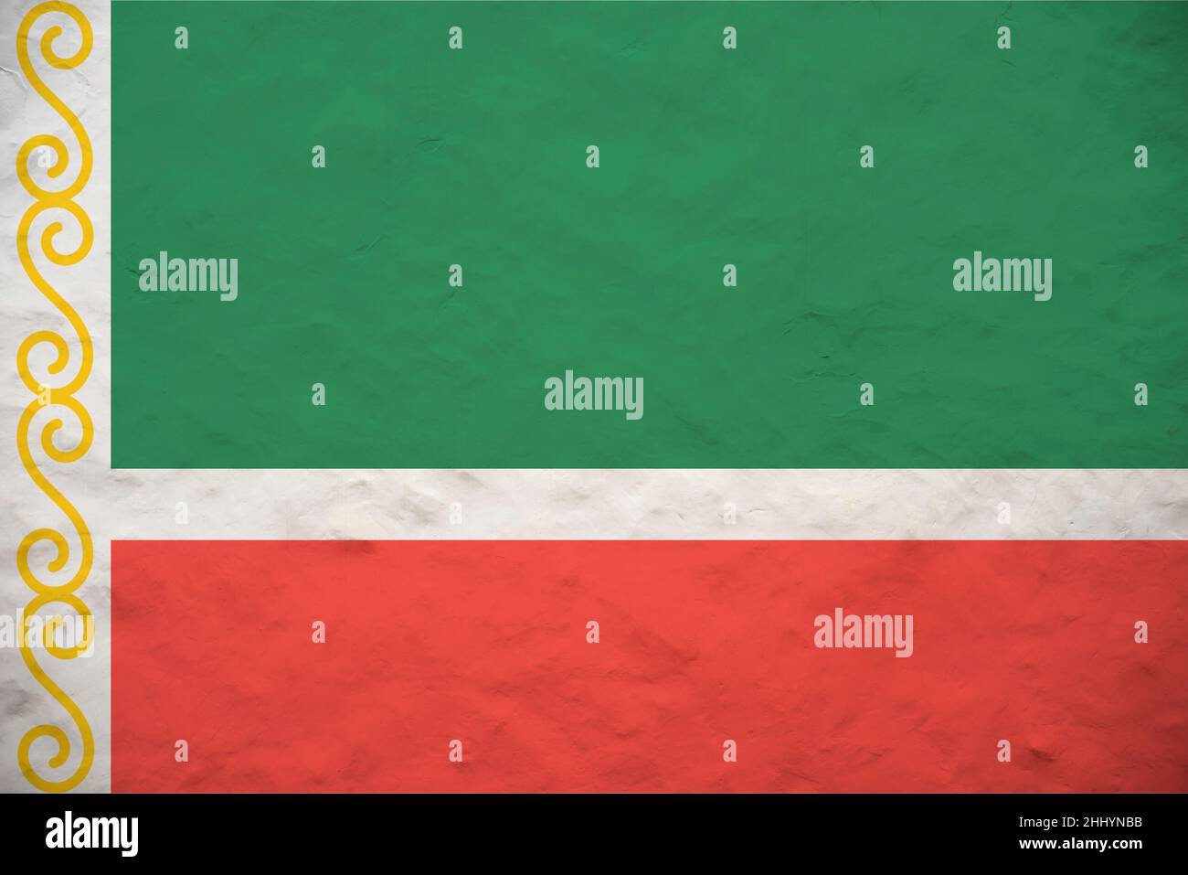 Die Flagge Tschetscheniens ist ein Rechteck mit Seiten im Verhältnis 2:3, das gleiche Verhältnis wie die Flagge der Russischen Föderation. Stockfoto