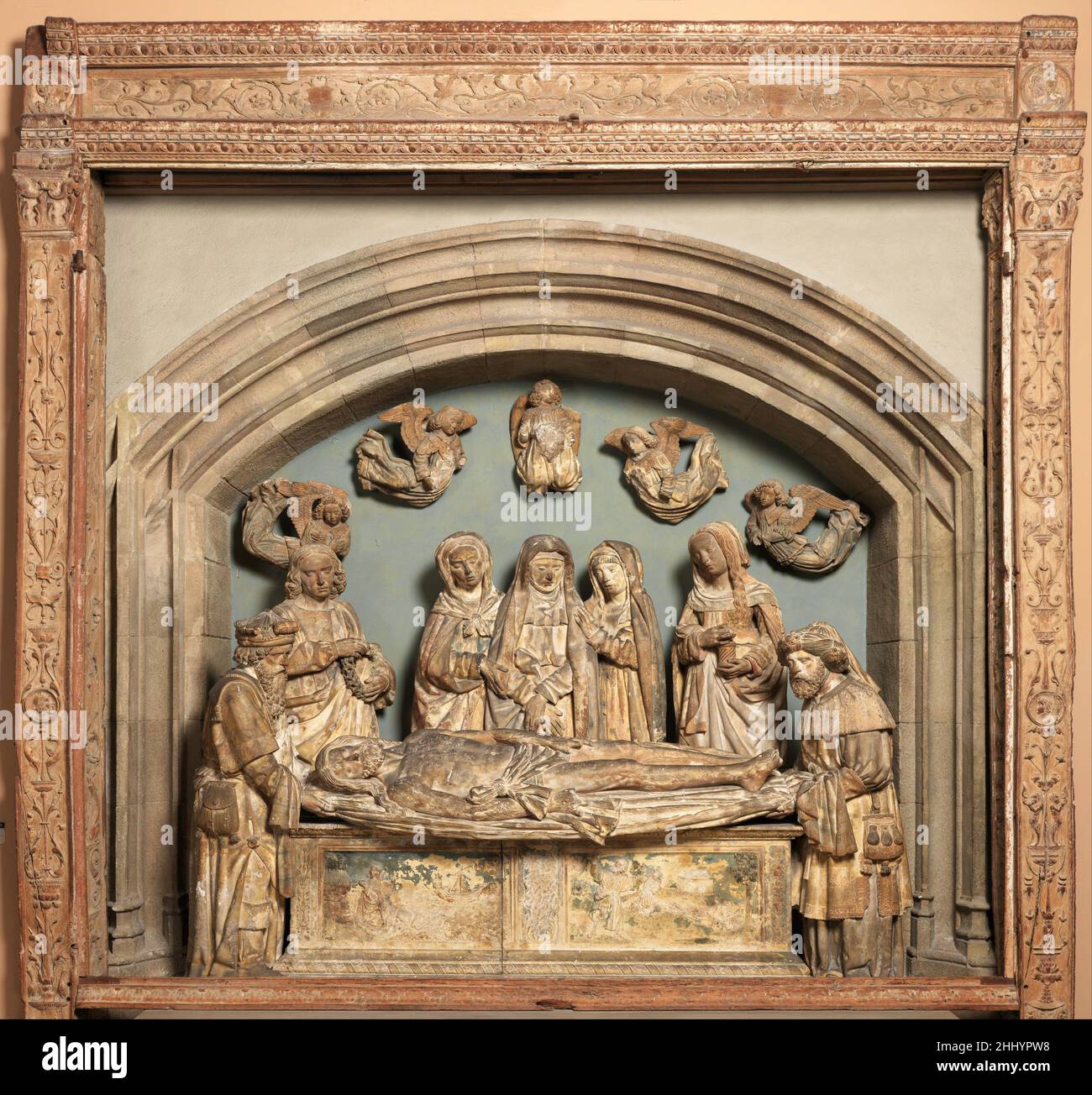 Holzrahmen aus einer Entombment-Gruppe 16th Jahrhundert oder später Französisch. Holzrahmen aus einer Entombmentgruppe 463718 Stockfoto