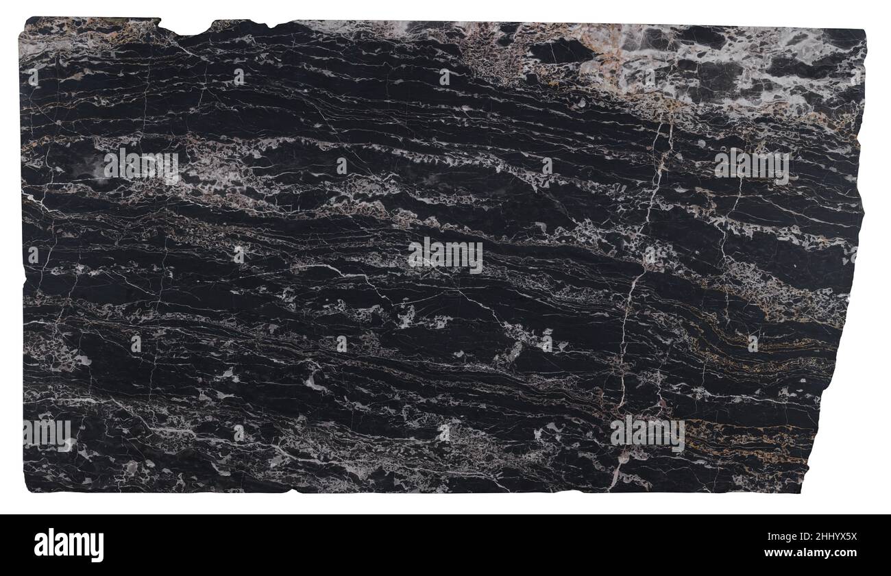 Nero Portoro Schwarze Portoro Marmorplatte Super hochauflösende 3D Mustermodellierung. Luxuriöse Architektur und Design. Stockfoto