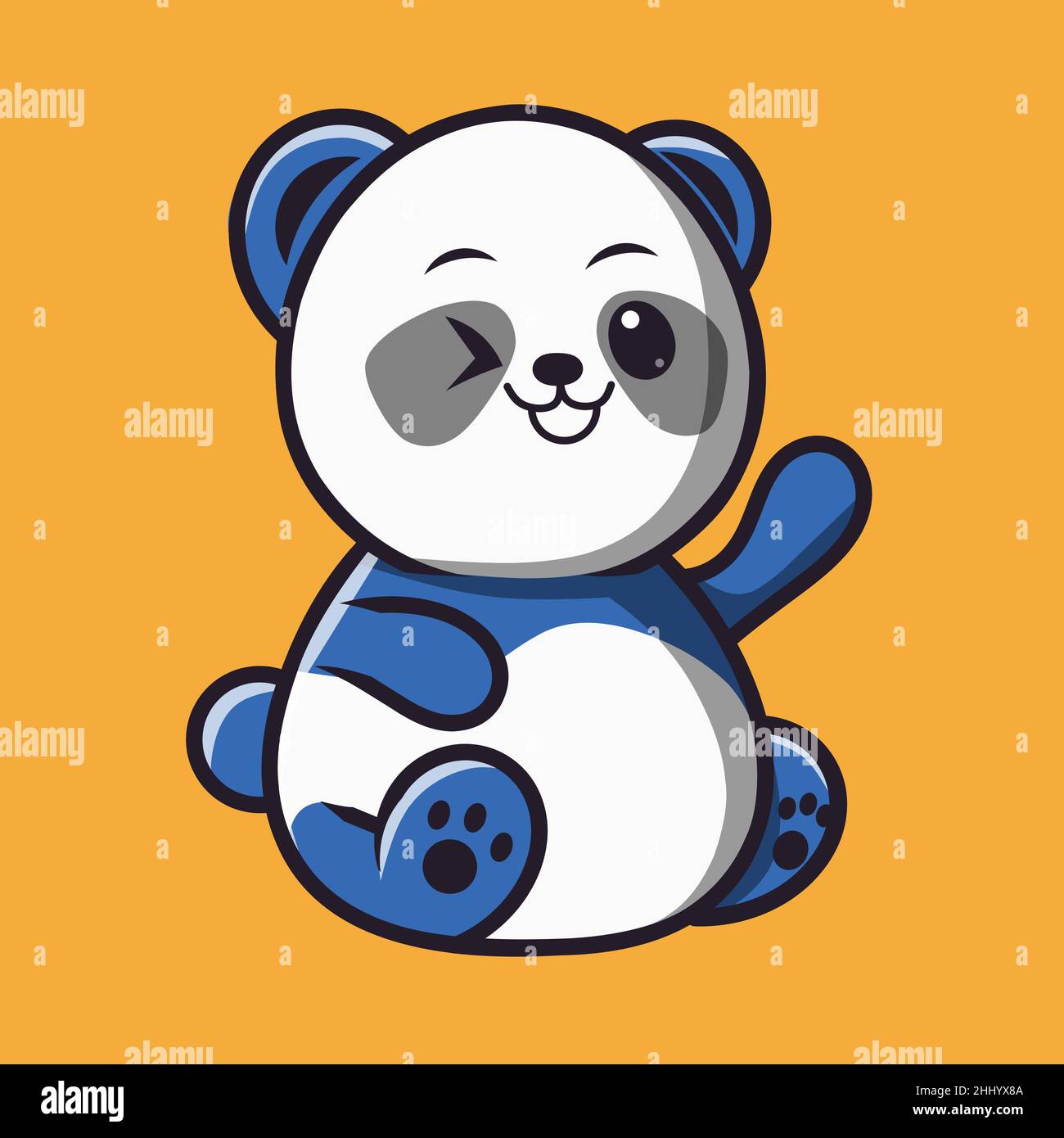 Panda Illustration flaches Design mit schwarzer und weißer Farbe isoliert auf einem orangen Hintergrund Stockfoto
