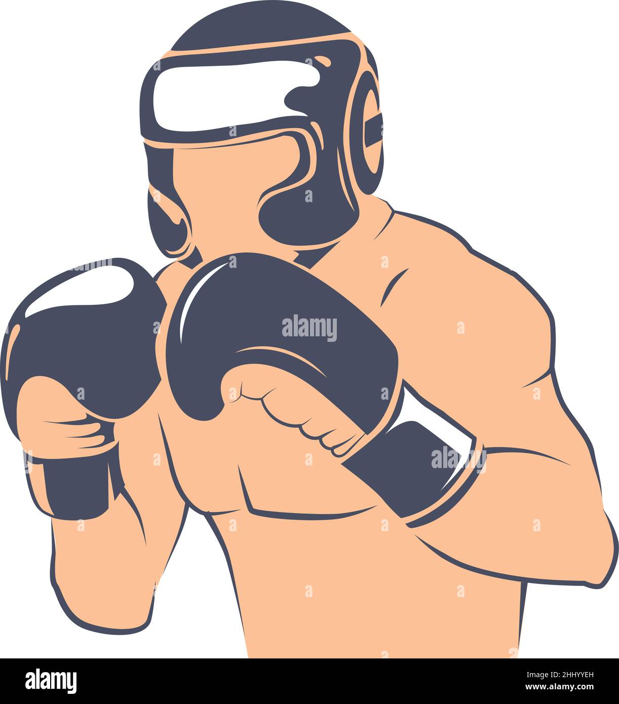 Boxersymbol. Mann in Boxhandschuhen und Helm. Schild des Kämpfers Stock Vektor