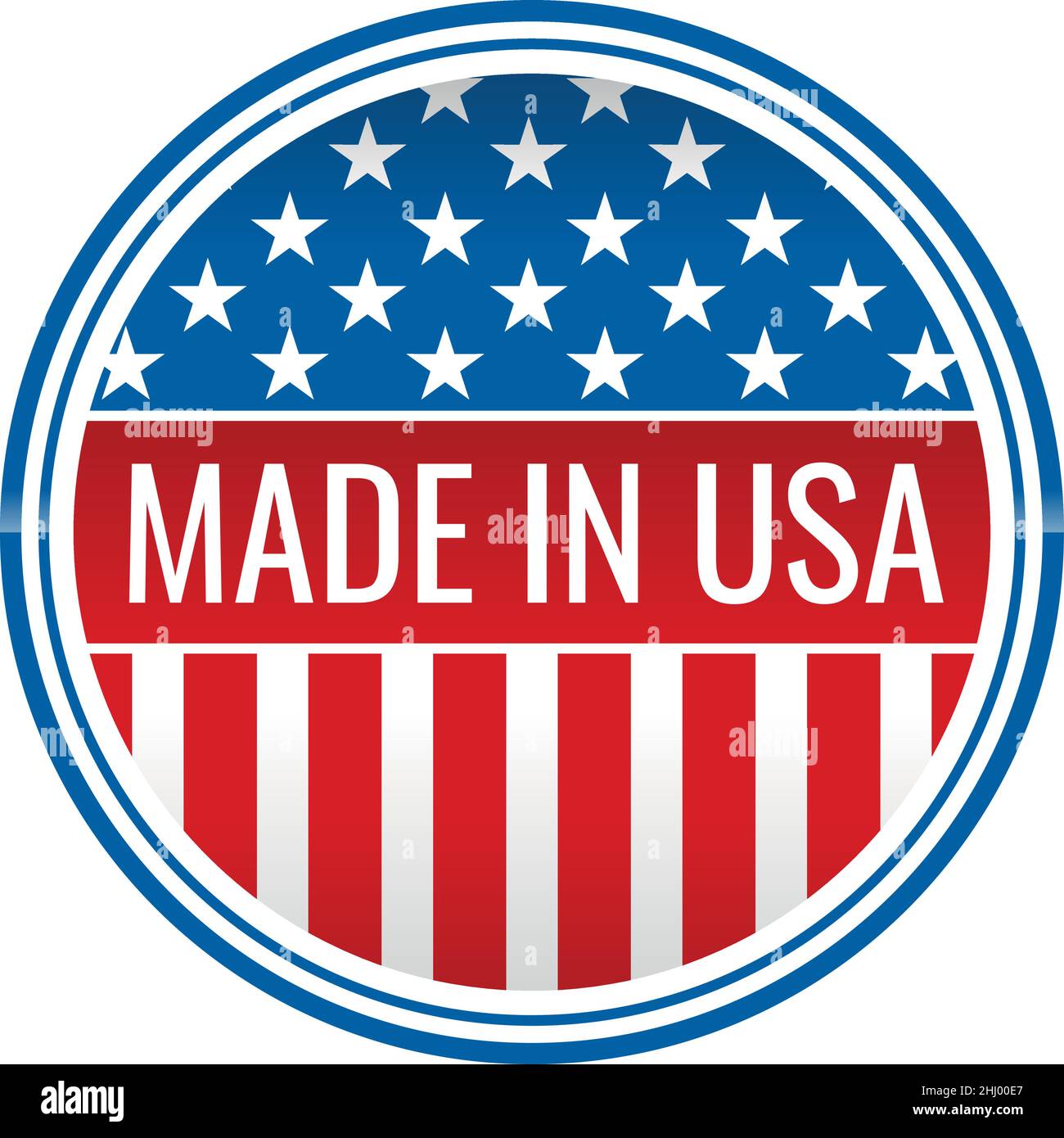 Hergestellt in USA Emblem. Rundes Logo mit amerikanischer Flagge Stock Vektor