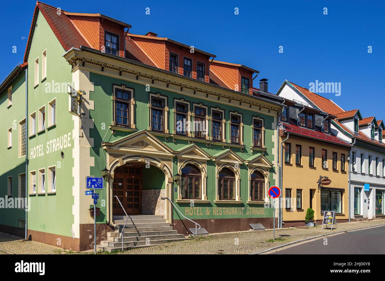 Hotel und Restaurant Straube in der Erfurter Straße, Bad Frankenhausen, Thüringen, Deutschland, August 14, 2017. Stockfoto