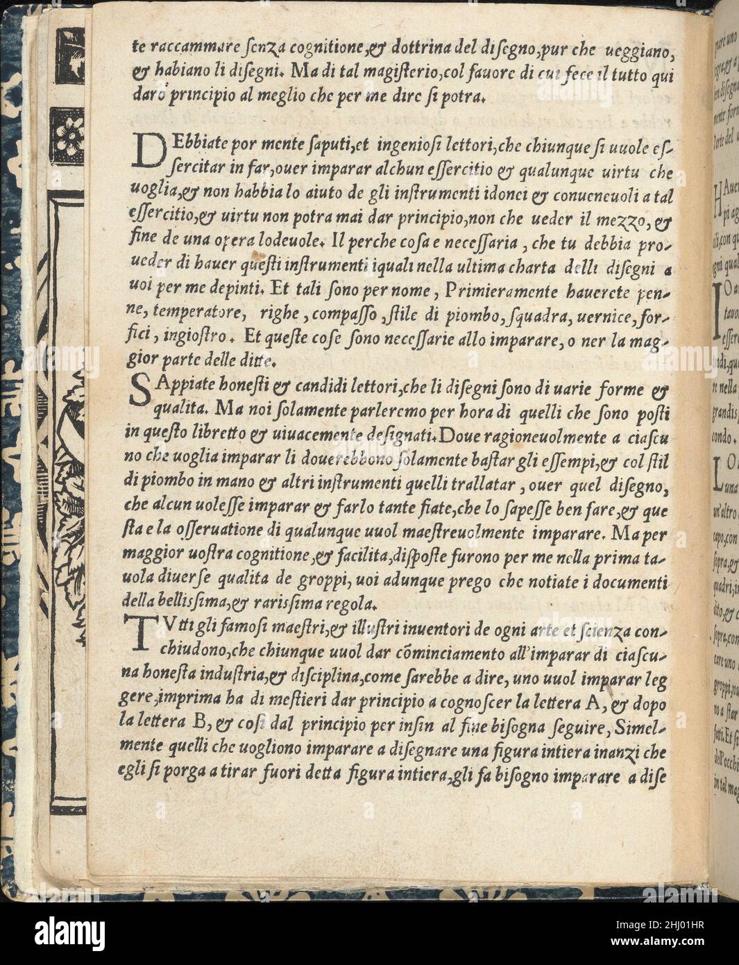 Essempio di recami, Seite 26 (verso) 1530 Giovanni Antonio Tagliente Italienisch Geschrieben von Giovanni Antonio Tagliente, Italienisch, Venedig ca. 1465-1527 Venedig, herausgegeben von Giovanantonio e i fratelli da Sabbio Venice. Schlussbemerkungen (Fortsetzung) mit fettgeschraubten und größeren Anfangsbuchstaben am Anfang jedes neuen Abschnitts. Essempio di recami, Seite 26 (verso) 357722 Stockfoto