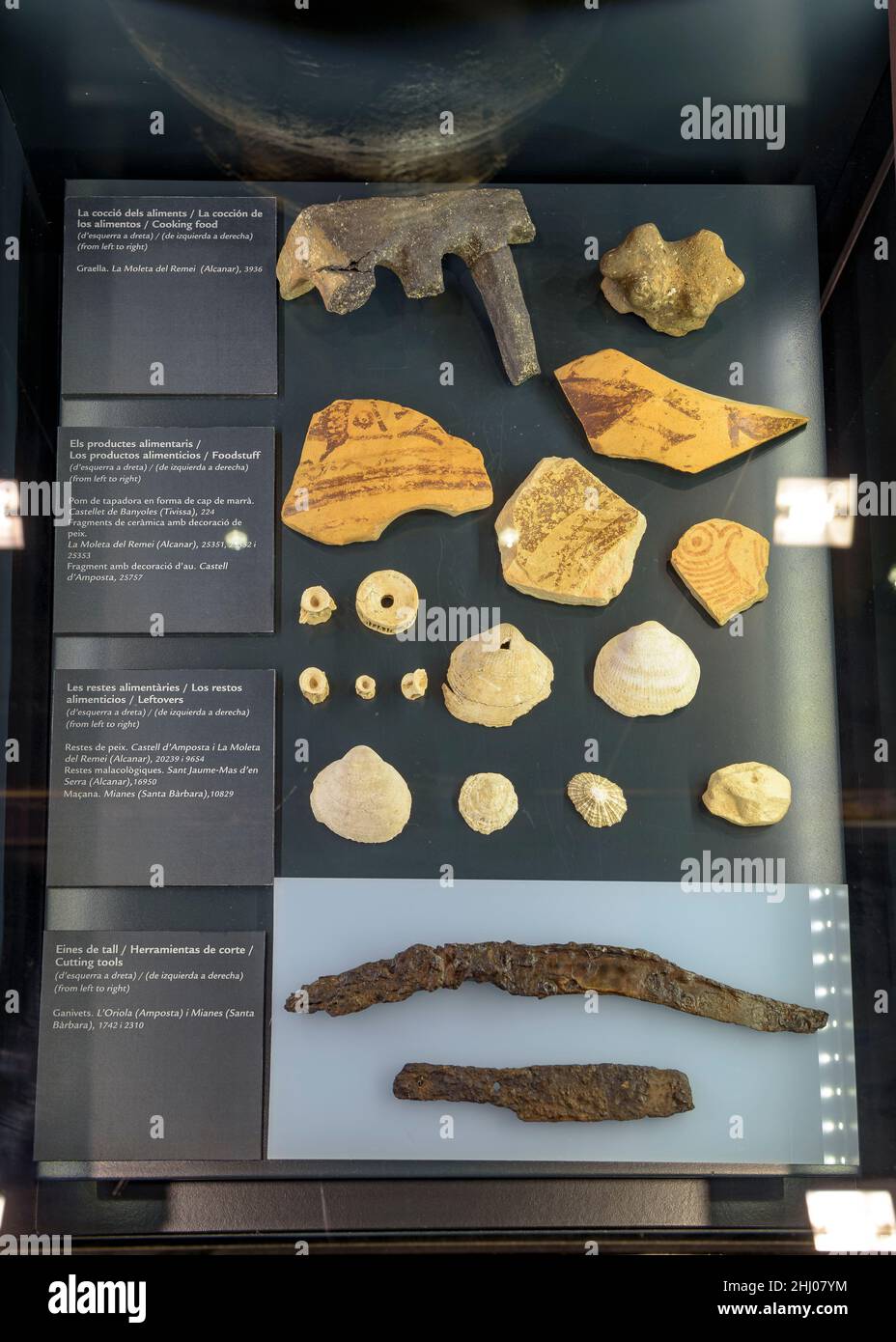 Museum Terres de l'Ebre in Amposta. Stücke aus dem iberischen Raum, von denen einige in der Siedlung Moleta del Remei (Tarragona, Spanien) gefunden wurden Stockfoto