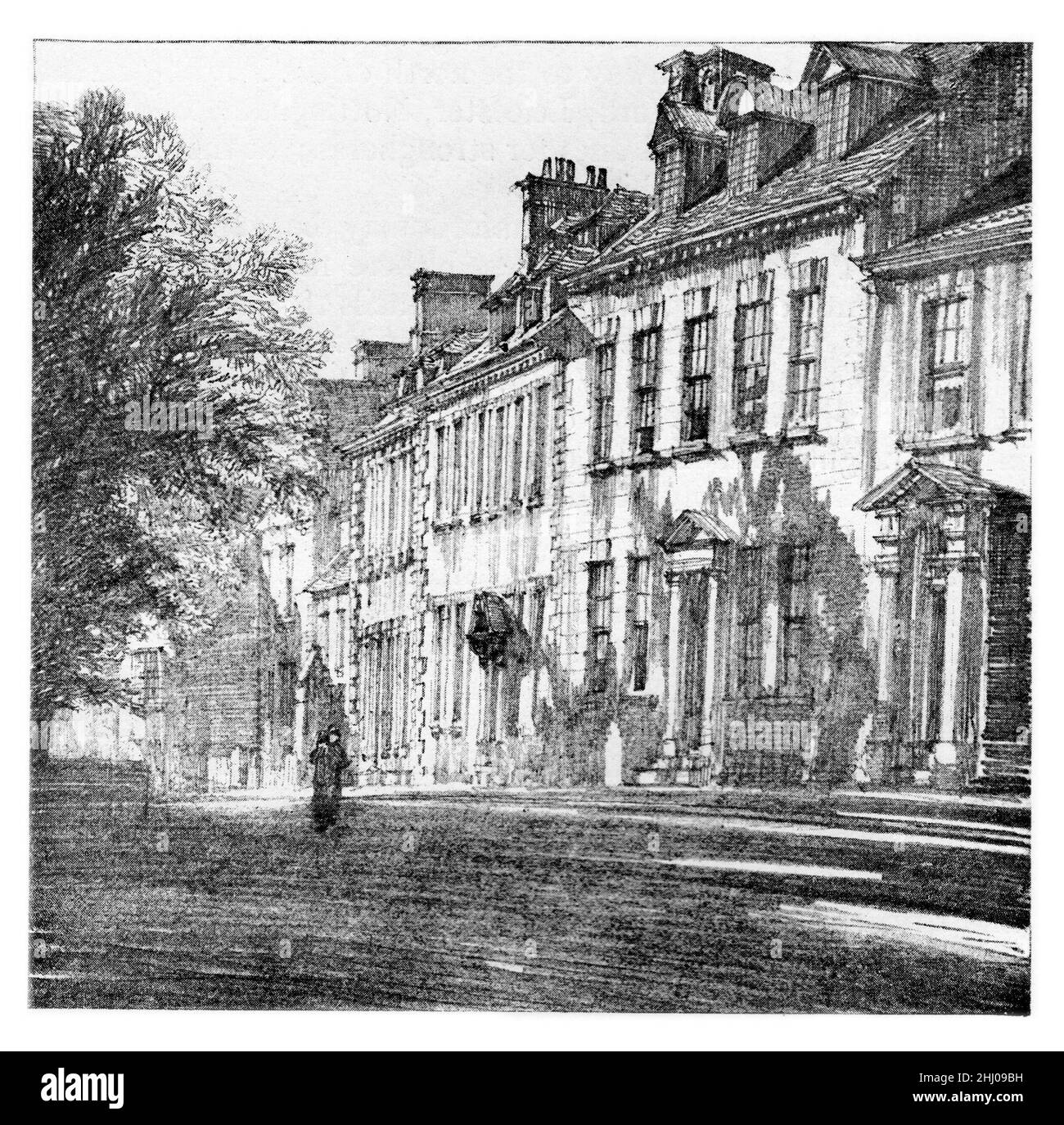 Schwarz-Weiß-Illustration; St George's Square, Stamford, Lincolnshire, Zeichnung von Frederick Landseer Maur Griggs Stockfoto