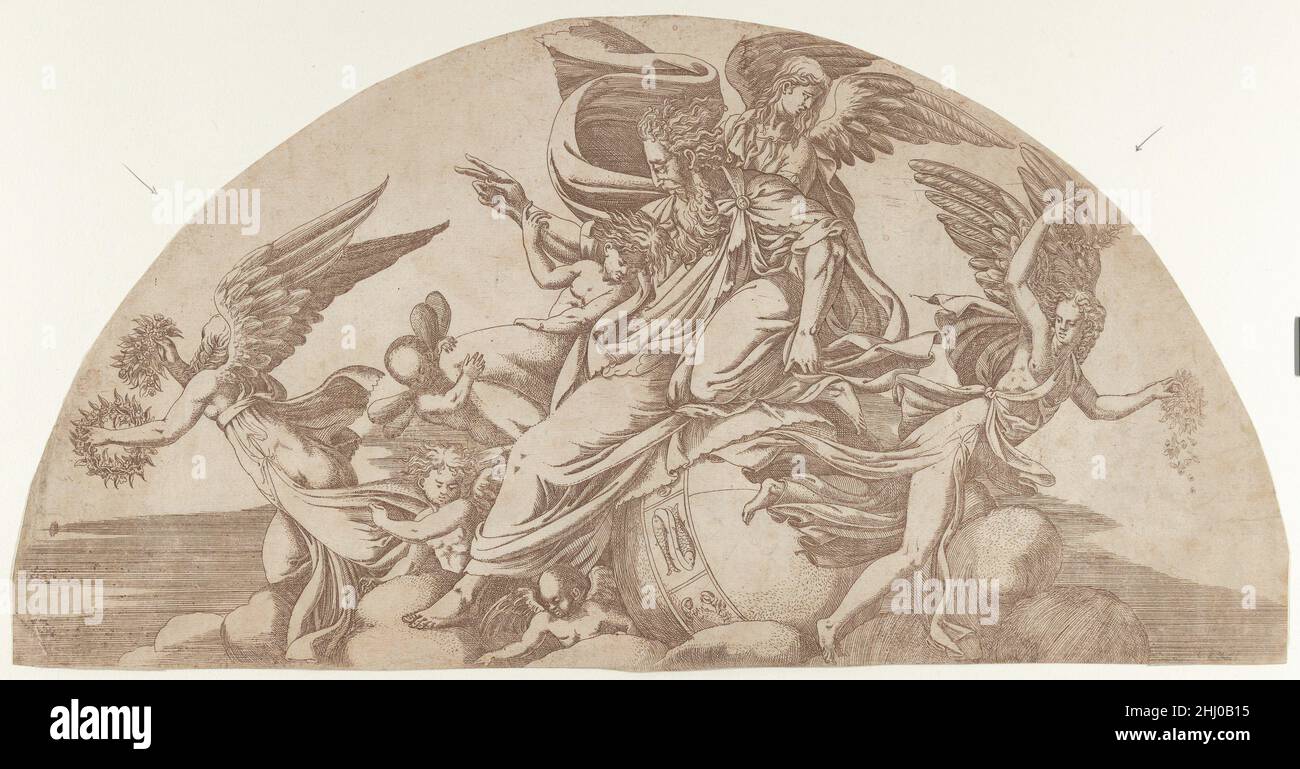 Gott sitzt auf der Welt 1540–45 Antonio Fantuzzi Italienisch. Gott saß auf der Welt 336752 Stockfoto