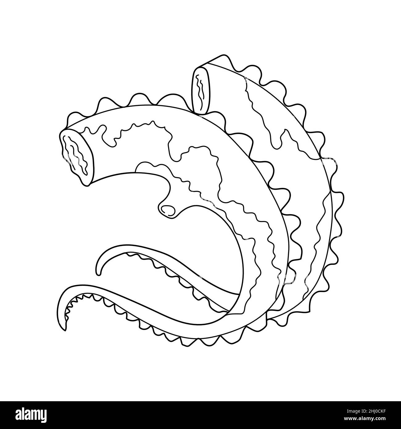 Griechischer gebackener Oktopus. Tentakeln Oktopus. Traditionelle griechische Küche. Handgezeichnete Vektorgrafik. Design-Element für Menü Café, Bistro, Restaurant. Stock Vektor