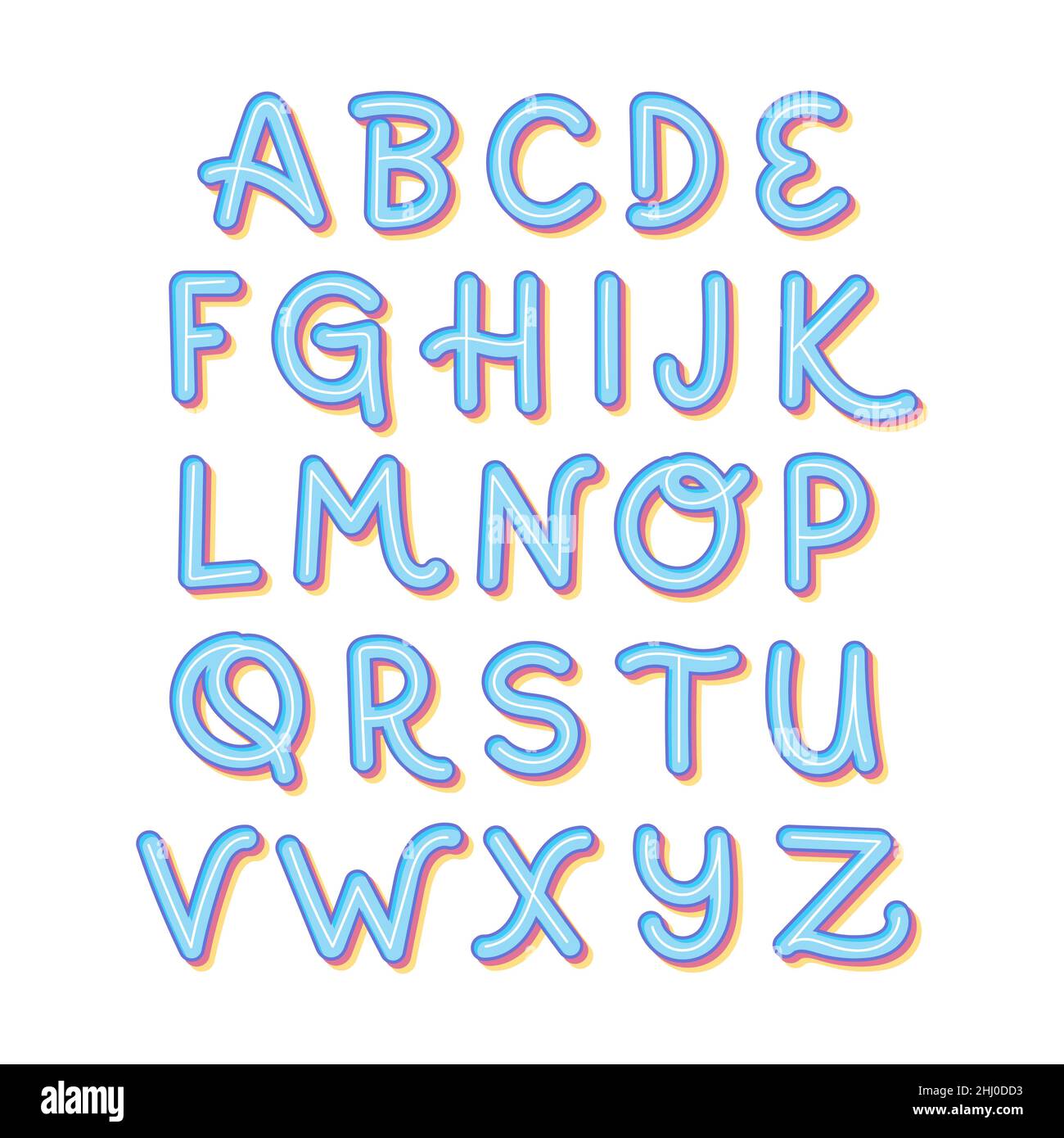 Blaue Alphabet Aufkleber Vektor-Illustration. Stock Vektor