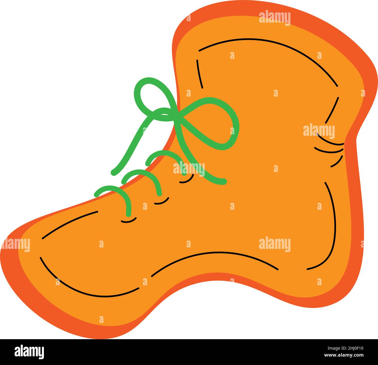 Handgezeichnetes Bild von Schuhen in der Nebensaison in orangefarbenen Farbtönen mit grünen Schnürsenkeln im minimalistischen Cartoon-Stil. Isolieren. Lifestyle. Vektorgrafik. Stock Vektor