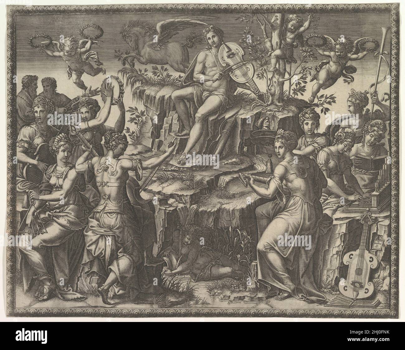 Apollo und die Musen Ca. 1557 Giorgio Ghisi Italienisch. Apollo und die Musen 367534 Stockfoto