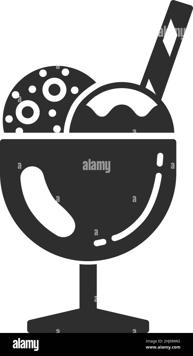 Sorbet-Symbol. Schüssel mit Eislöffel. Süße Kugeln im Glas Stock Vektor