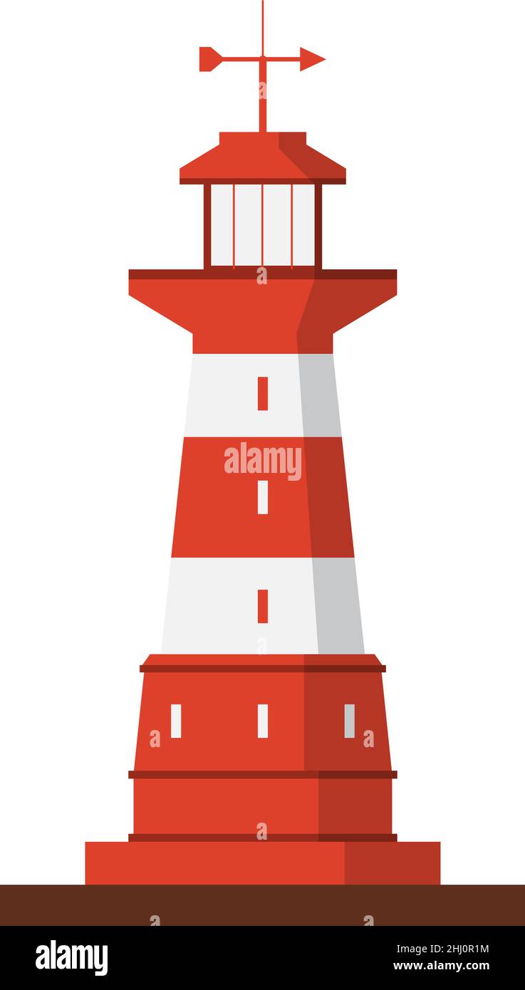Leuchtturmsymbol. Meeresgebäude mit roten Streifen. Seeküstenschild Stock Vektor