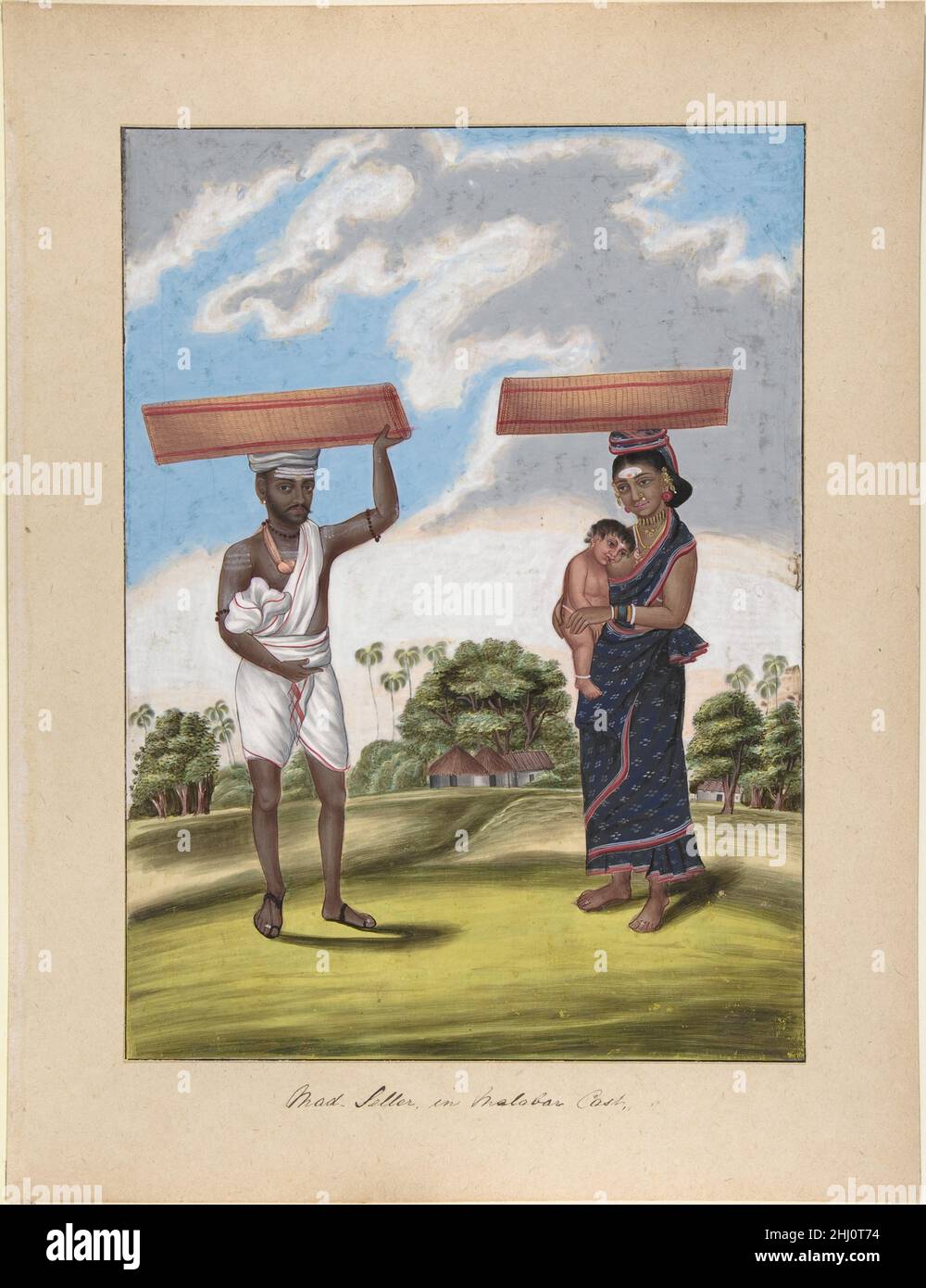 Verrückter Verkäufer, in Malabar-Besetzung, aus indischen Trades und Kasten Ca. 1840 Anonym, indisch, 19th Jahrhundert indisch. Verrückter Verkäufer, in Malabar-Besetzung, aus indischen Trades und Kasten 386451 Stockfoto