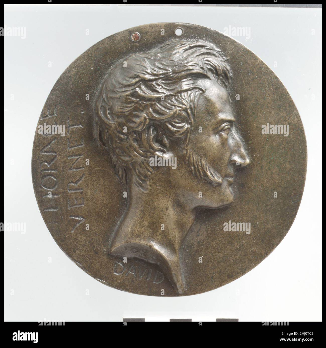 Horace Vernet (1789–1863) 1828 Pierre Jean David d'Angers Französisch Pierre-Jean David d’Angers war der produktivste und einer der bedeutendsten französischen Bildhauer der ersten Hälfte des 19. Jahrhunderts. Während seiner fast fünfzigjährigen Karriere (1819–1856) blieb David seiner Überzeugung treu, dass skulpturale Denkmäler, die den Leistungen großer Männer und Frauen gewidmet sind, die Größe eines Volkes am dauerhaftesten und lebhaftesten zum Ausdruck bringen. Er suchte kontinuierlich Aufträge für Denkmäler, die historische und zeitgenössische Persönlichkeiten darstellen, die er bewunderte, um ihre Beiträge für posteri zu verpflichten Stockfoto