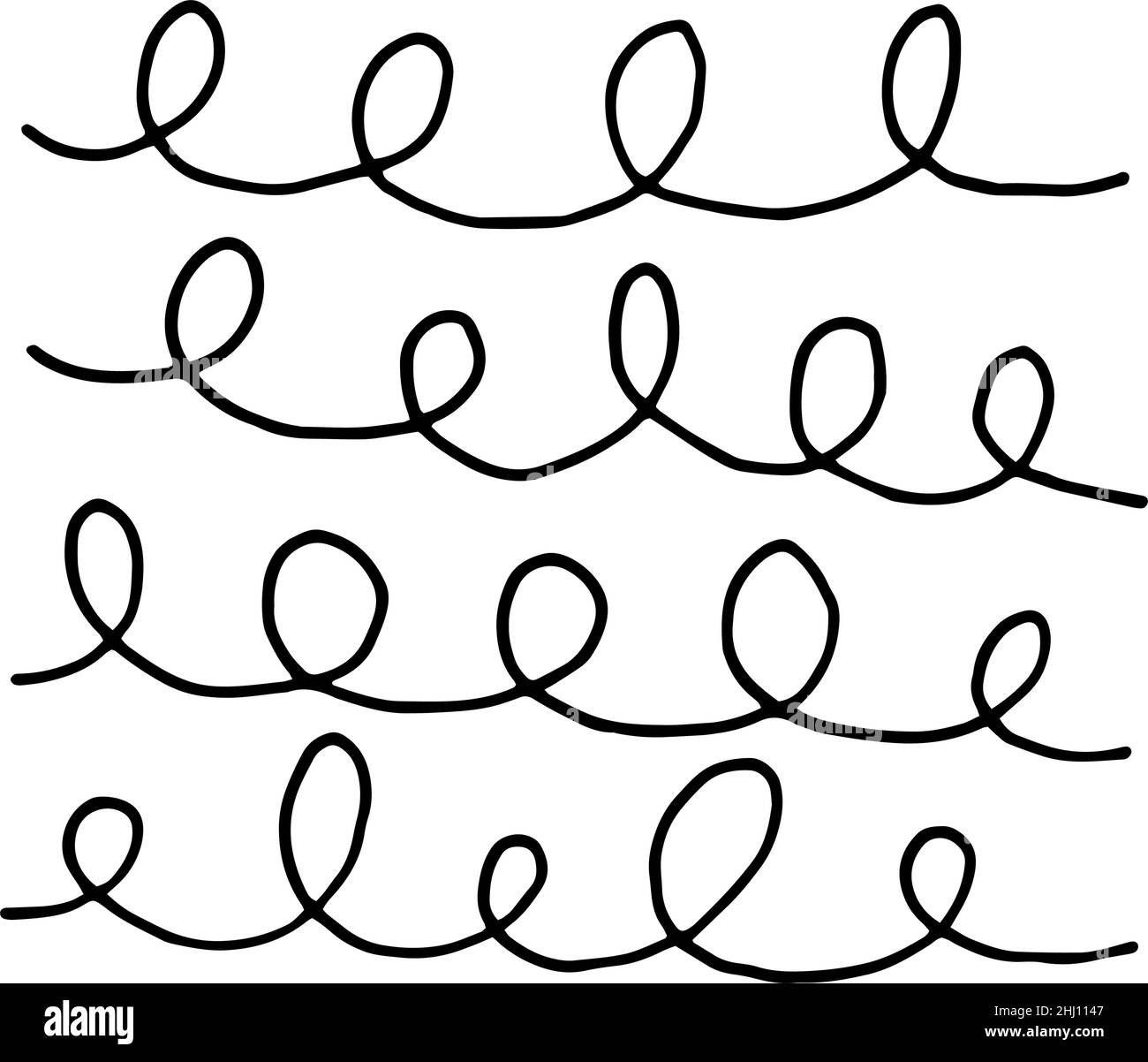 Abstraktes, von Hand gezeichnetes monochromes einfaches Doodle-Vektor-Muster von Looping-Linien. Wirbelte schwarze Linien auf weißem Hintergrund Stock Vektor