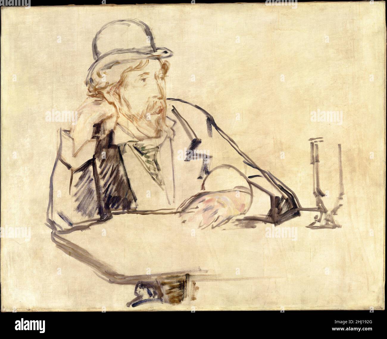 George Moore (1852–1933) im Café 1878 oder 1879 Edouard Manet Französisch in diesem unvollendeten Porträt von 1878 oder 1879 zeigt Manet den irischen Schriftsteller George Moore (1852–1933) im beliebten Café de la Nouvelle-Athènes, einem Treffpunkt für Künstler und Schriftsteller, wo sich die beiden wahrscheinlich trafen. George Moore (1852–1933) im Café 436954 Stockfoto