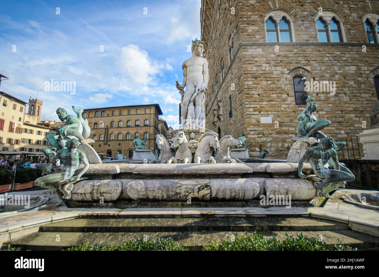 Fontana del Nettuno in Florenz, Italien. Neptunbrunnen auf der Piazza della Signoria Stockfoto