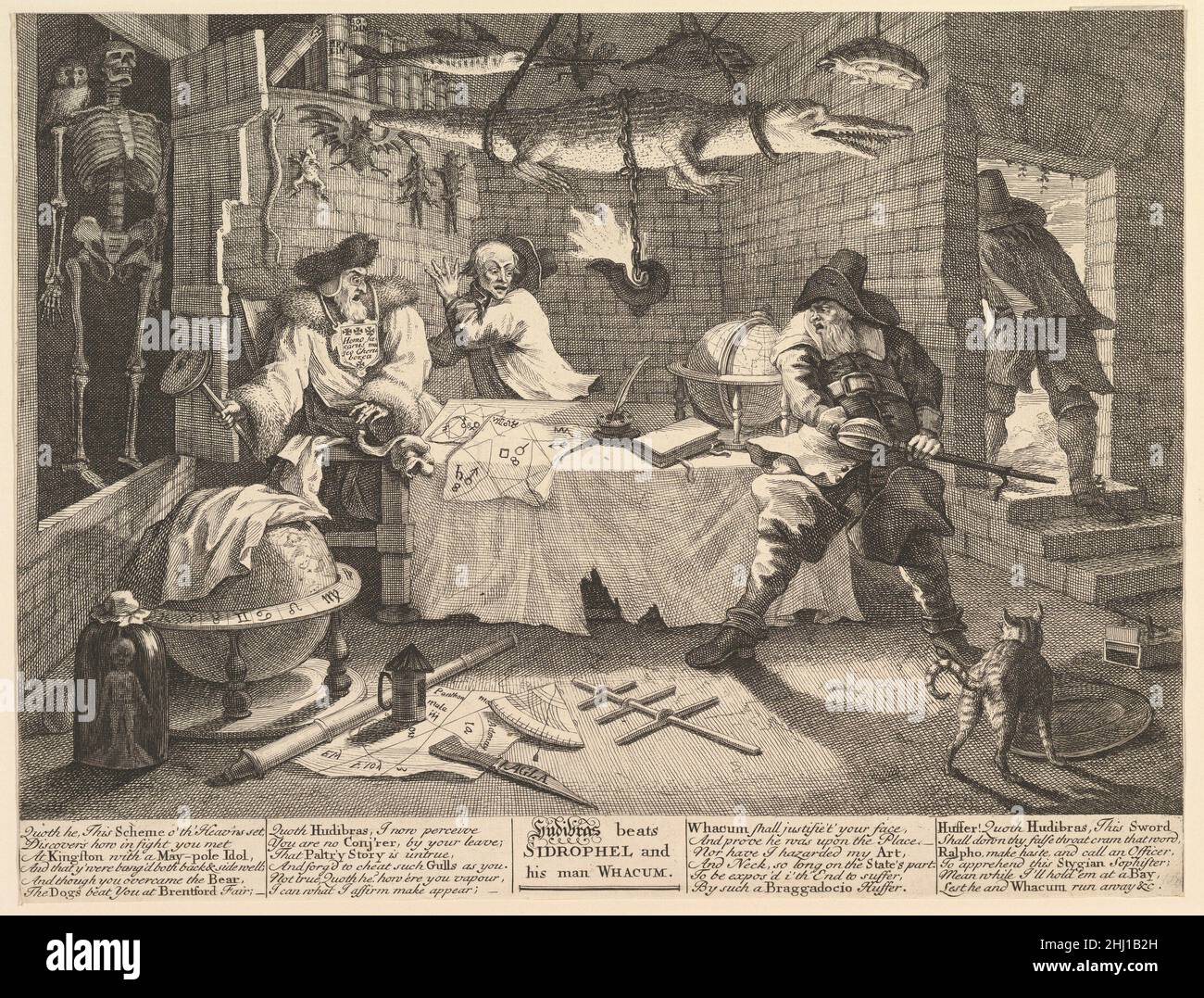 Hudibras Beats Sidrophel and his man Whacum (zwölf große Illustrationen zu Samuel Butlers Hudibras, Platte 8) 1725.–26. Februar William Hogarth British. Hudibras schlägt Sidrophel und seinen Mann Whacum (zwölf große Illustrationen zu Samuel Butlers Hudibras, Platte 8) 396782 Stockfoto