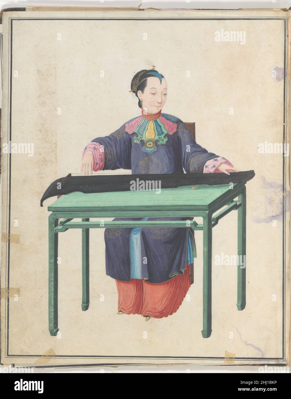 Musiker spielt Guqin (古琴) Ende des 18th. Jahrhunderts Chinesisch. Musiker spielt Guqin (古琴 ) 506073 Stockfoto