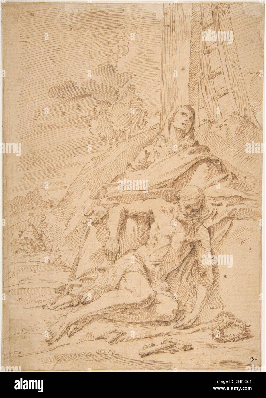 Die Jungfrau beklagt den toten Christus 1612–50 Pietro Testa Italienisch. Die Jungfrau, die über den toten Christus klagte 341593 Stockfoto