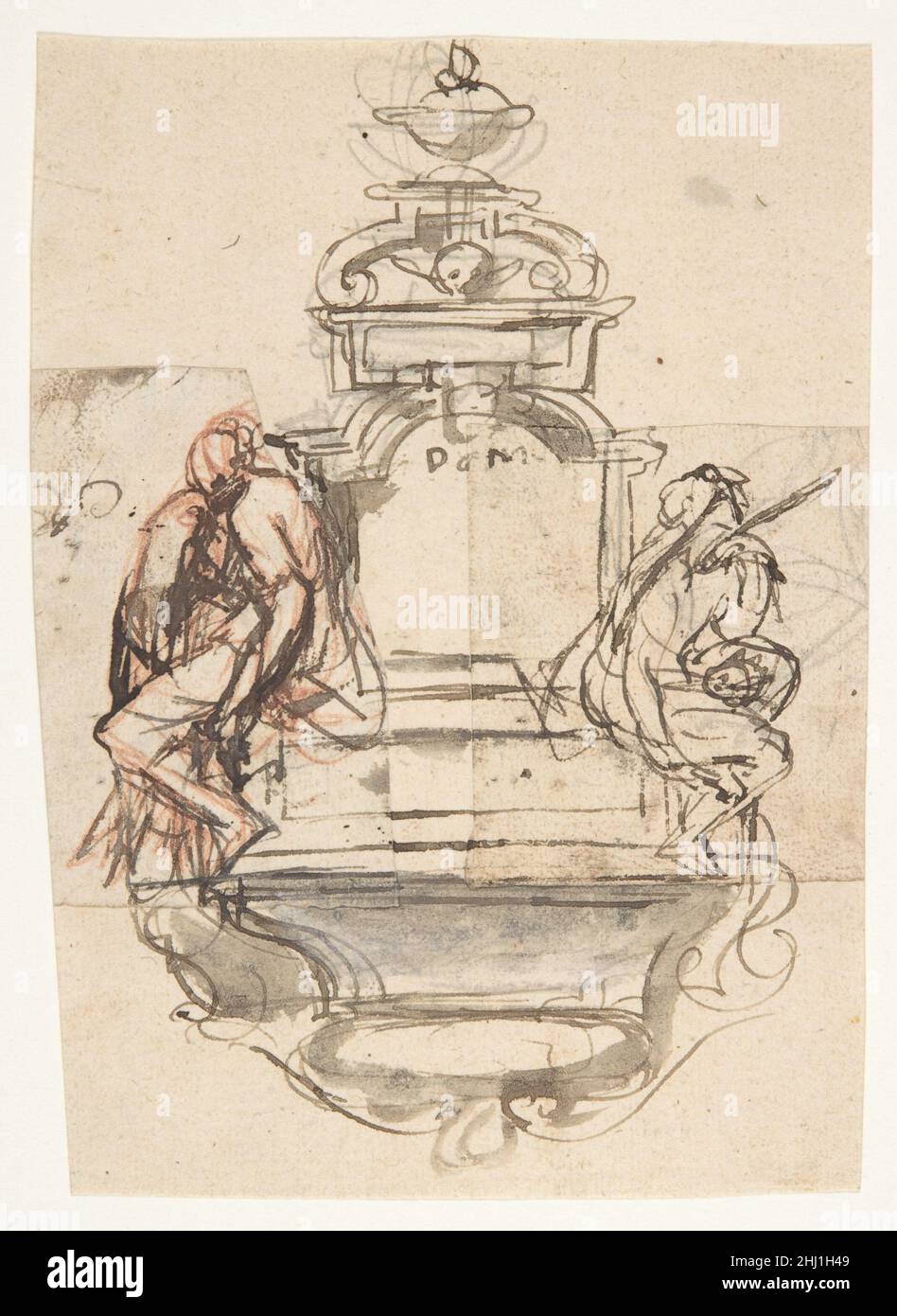 Entwurf für ein Grabmonument mit zwei Figuren Ende des 17th.–Anfang des 18th. Jahrhunderts Pieter Verbruggen der jüngere Flämische. Entwurf für ein Grabdenkmal mit zwei Figuren 394918 Stockfoto