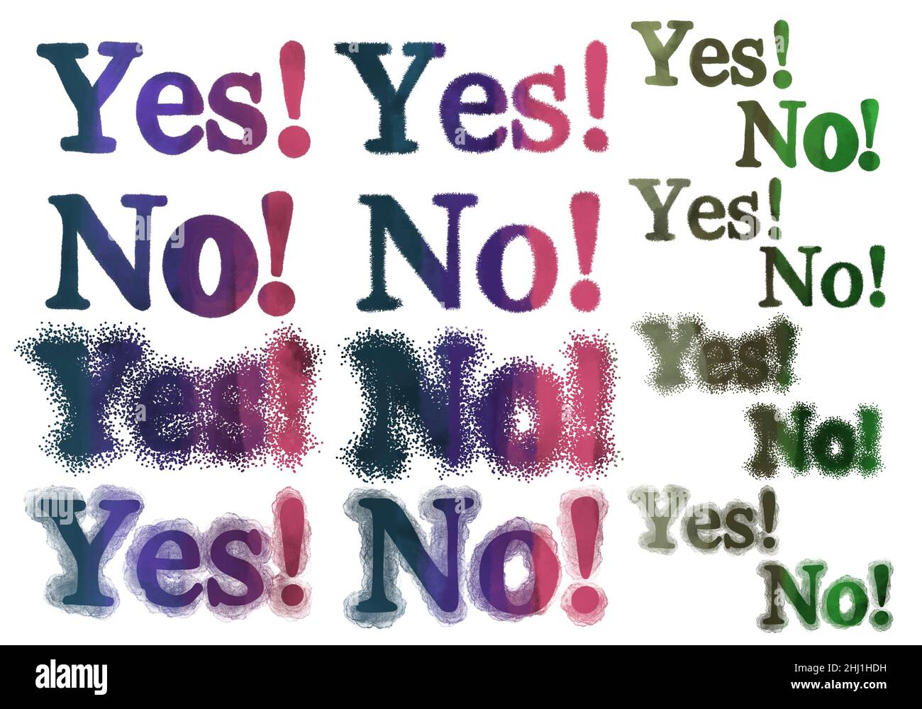 Set mit Ja und Nein Worte für Geschenke und Karten und Kinder und Poster und Postkarten und Zeitschriften und Aufkleber und Text Stockfoto