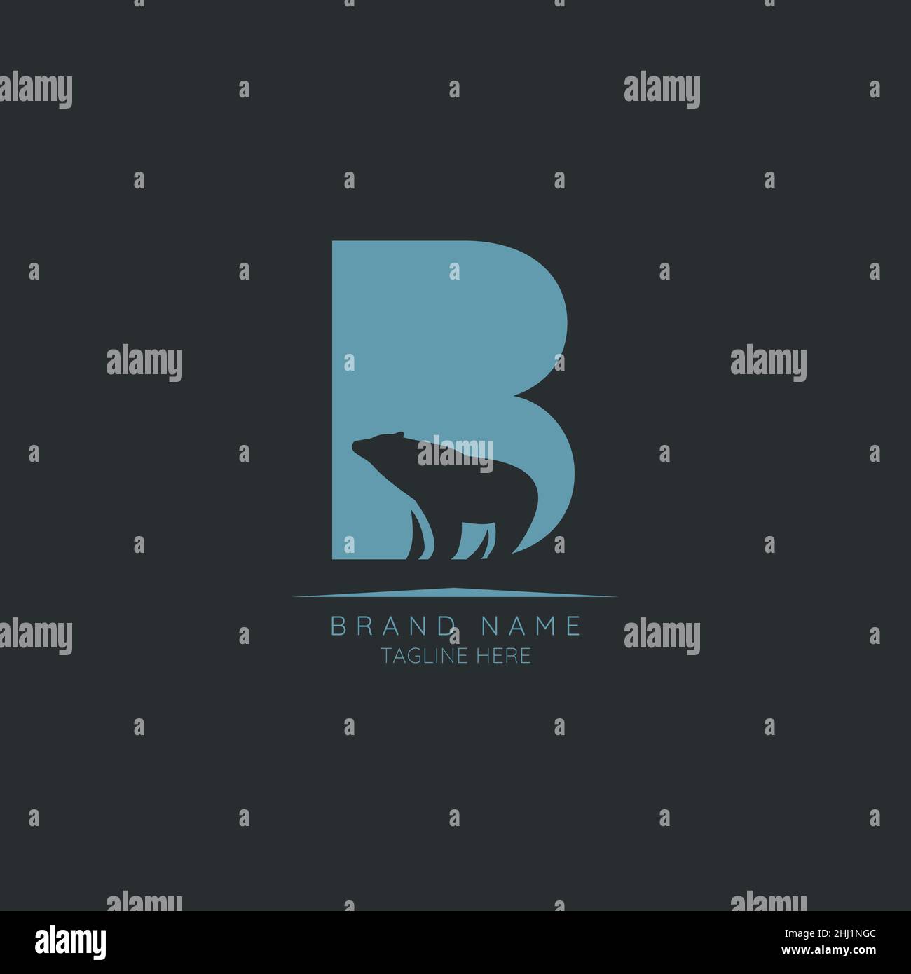 Logo-Vorlage Buchstabe B mit eingearbeittem Bär. Negativer Raum abstrakter Stil moderner Vektor bearbeitbar Stock Vektor