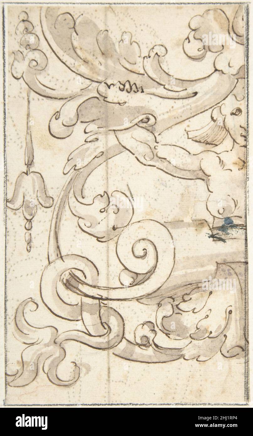 Fragment der Ornamentzeichnung nach der Antike; halb-harpig mit Acanthus Rinceaux 16th. Jahrhundert Andrés de Melgar Spanisch. Fragment der Ornamental Drawing nach der Antike; Halbharpie mit Acanthus Rinceaux 363175 Stockfoto