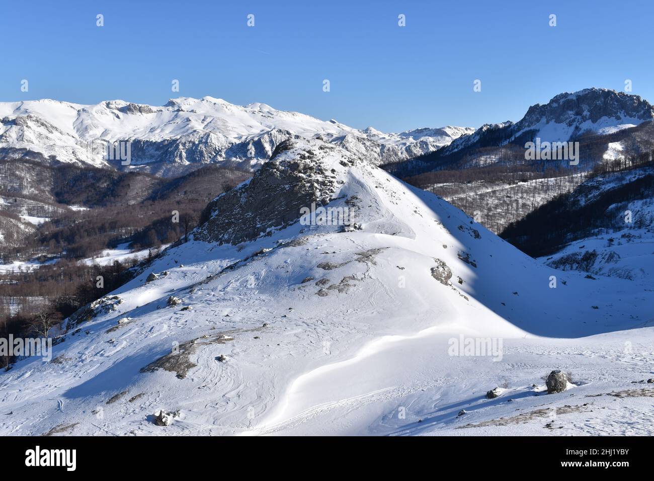 Winterwandern auf dem Berg Visočica, Subar, Teil 1 Stockfoto