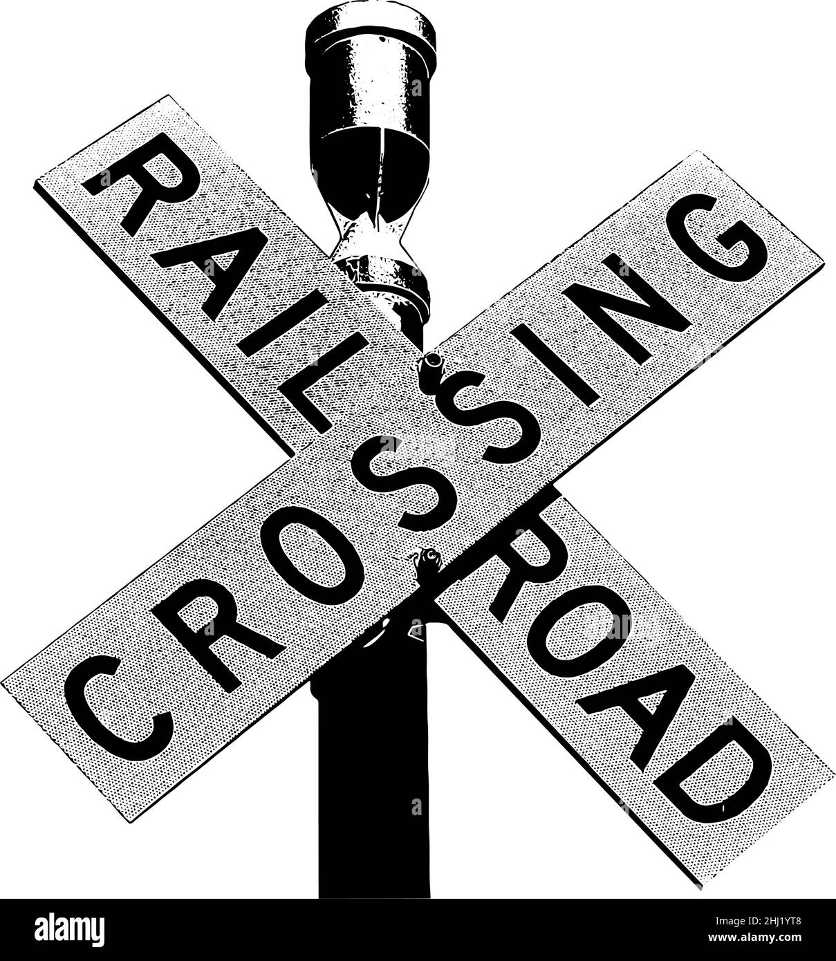 Bahnübergang Zeichen Vektor-Illustration in schwarz auf weißem Hintergrund Stock Vektor